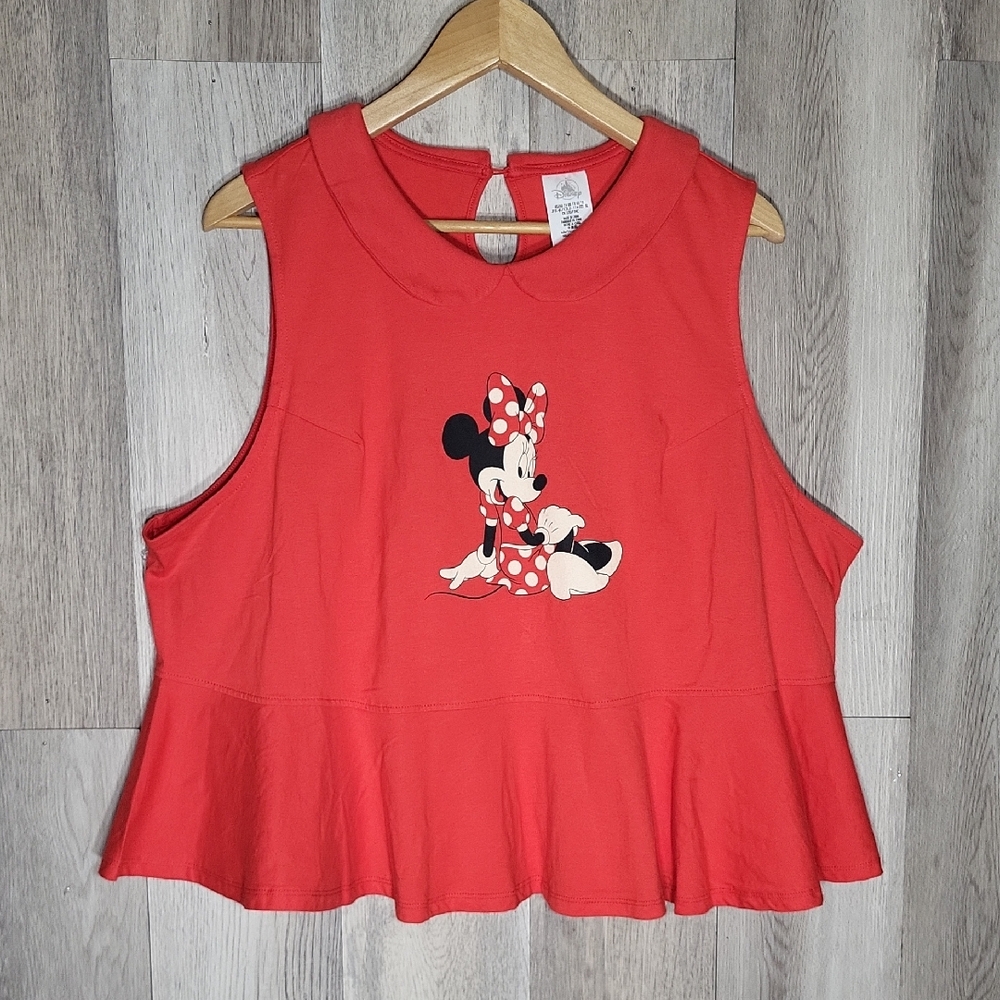Disney Parks Womens‎ 1X Minnie Mouse Sleeveless Top Peplum Collared Keyhole Red